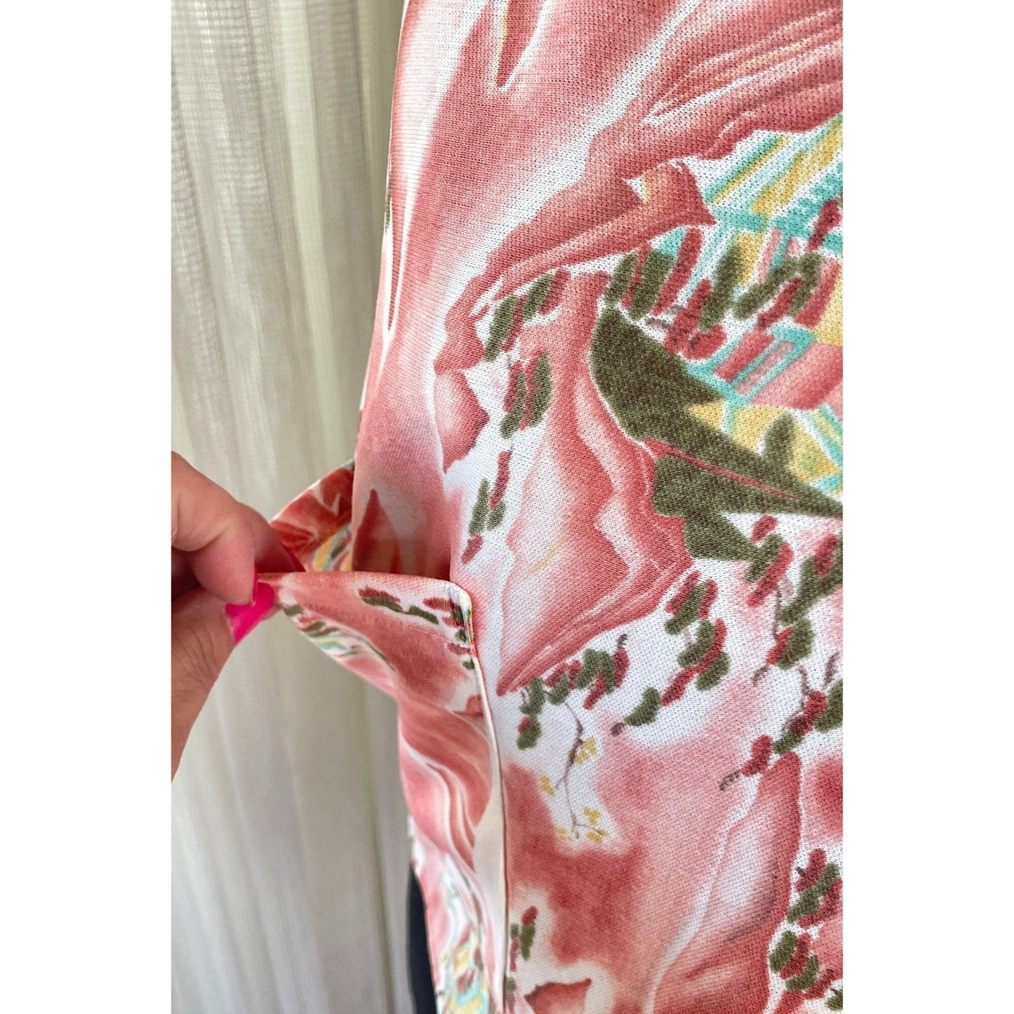 Vintage 80s tank top with pockets, pink abstract pattern