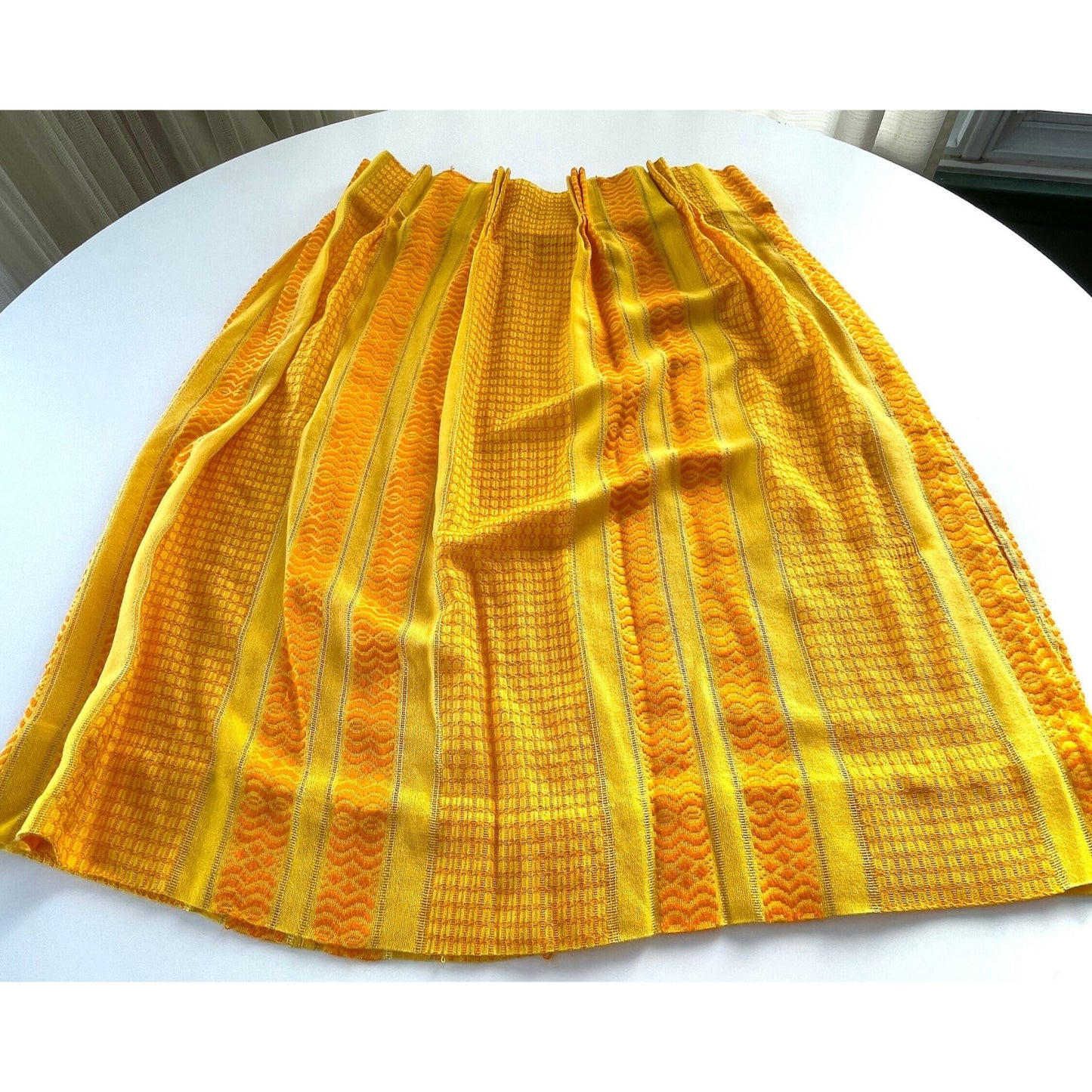 Vintage 70s pleated curtain, orange stripes panel