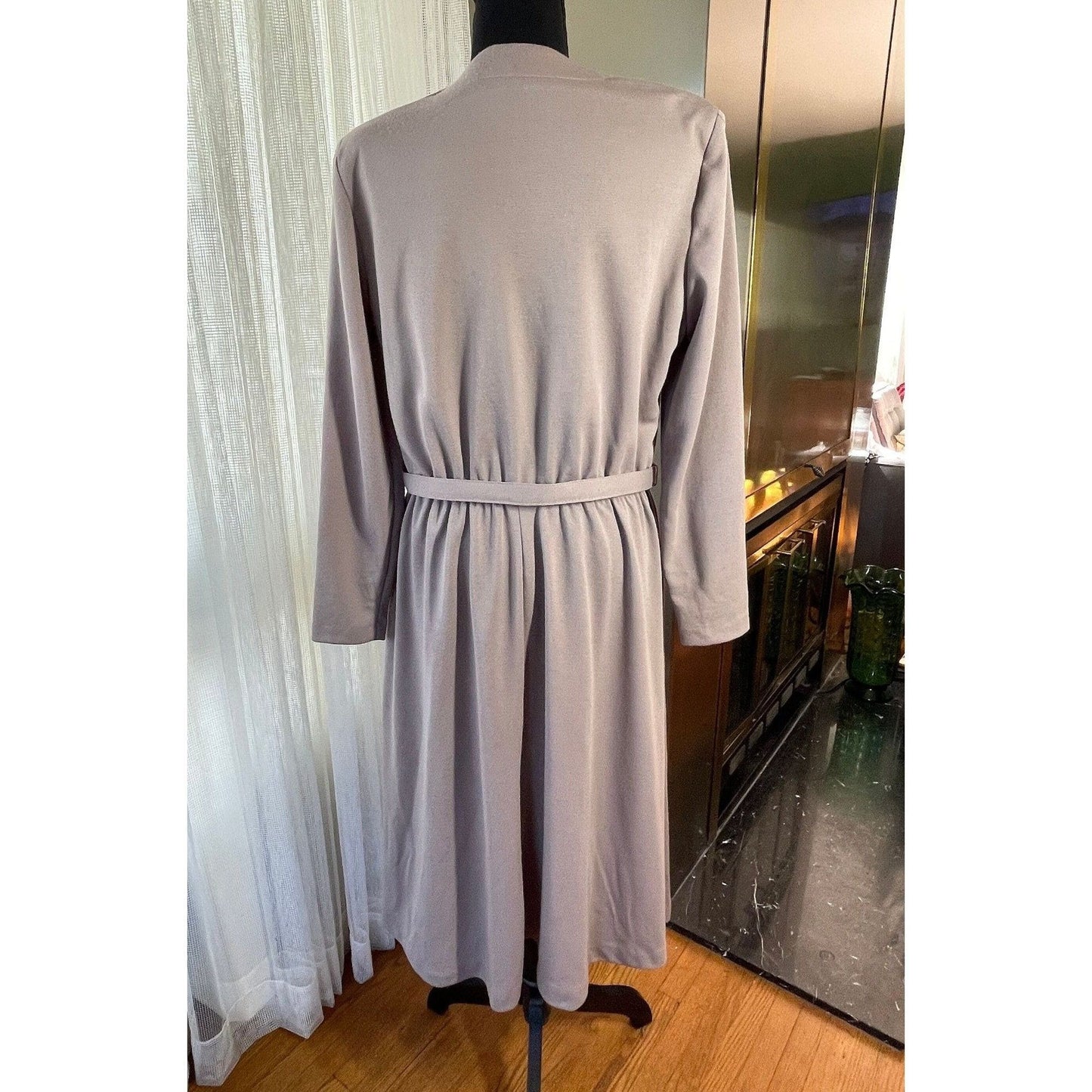 Vintage 80s dress, grey/beige, long sleeves
