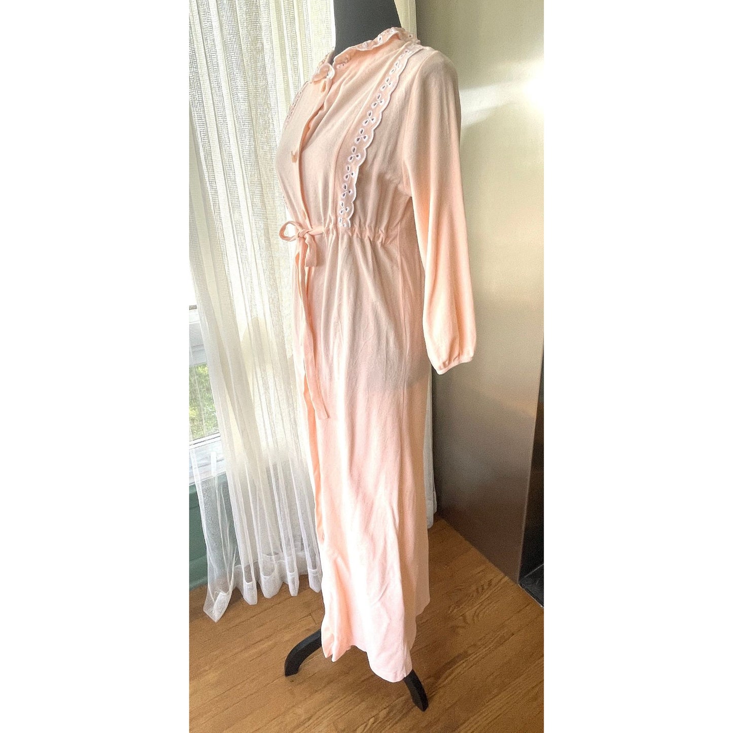 Vintage 80s robe, peach flannel, Hamilton Lingerie