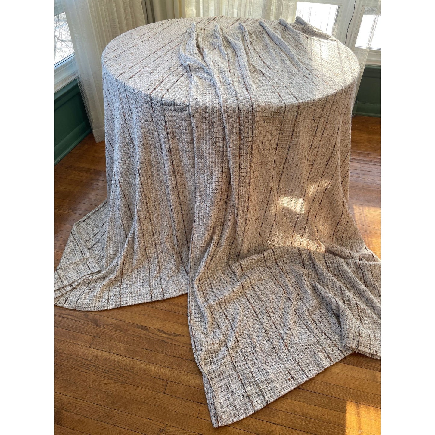 Vintage 70s pleated curtain, ecru, tan, oversized panel