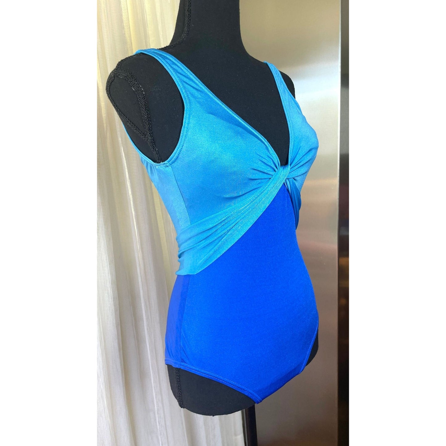 Vintage 70s bathing suit, one piece blue swimsuit, Sea Queen