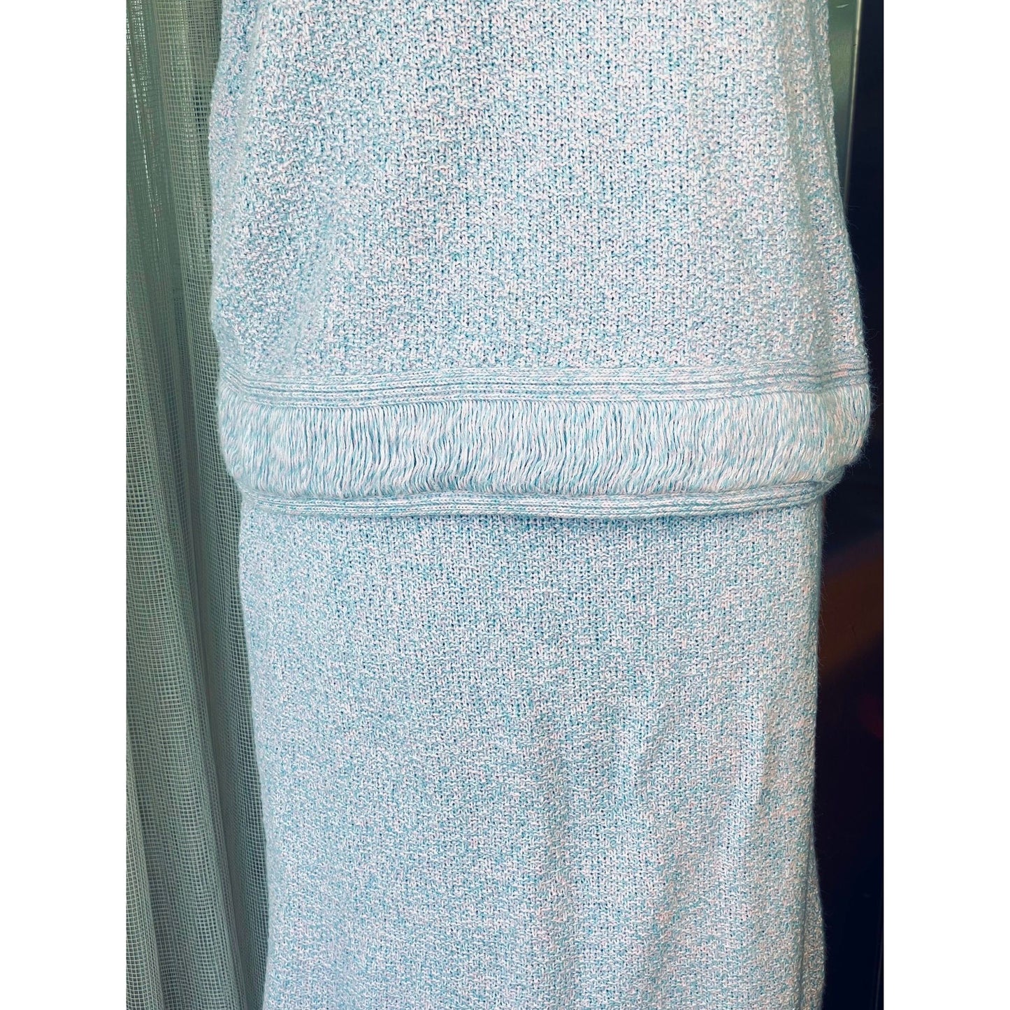 Vintage 60s two pieces set, pink and blue, wool top and straight skirt, Lady Anne