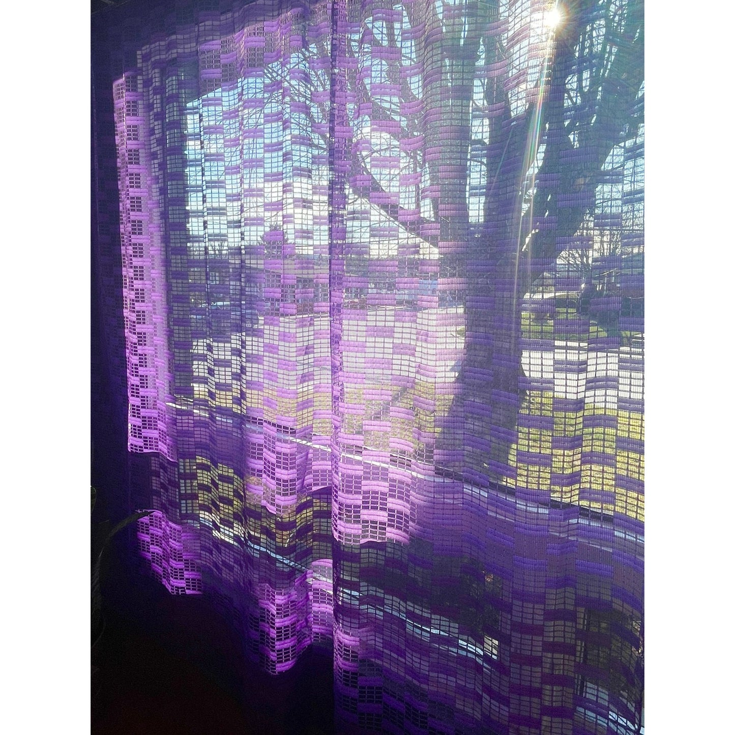 Vintage 80s curtain, purple wide mesh panel