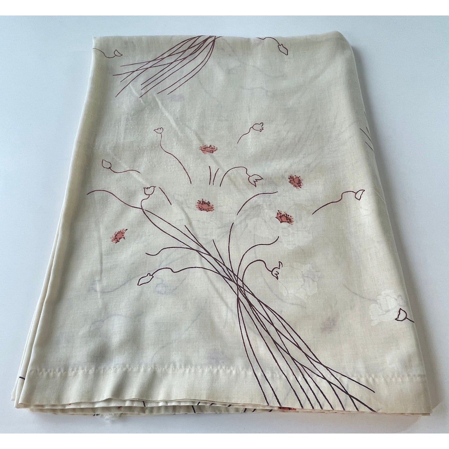 Vintage 80s flat sheet, beige brown orange flowers, twin size