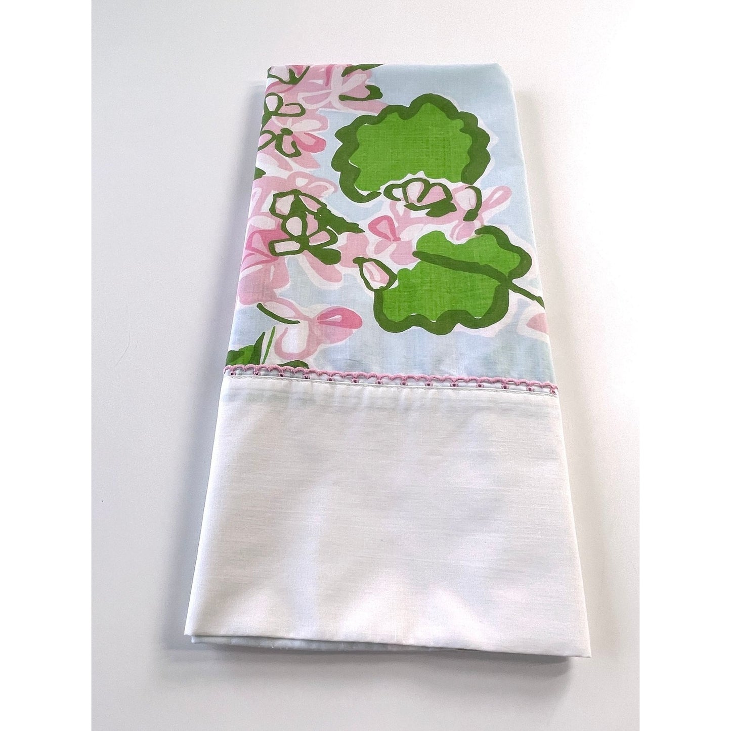 Vintage 70s pillowcase, pink floral with greenery, Springmaid Bill Blass