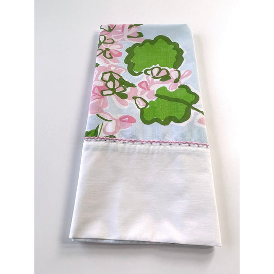 Vintage 70s pillowcase, pink floral with greenery, Springmaid Bill Blass