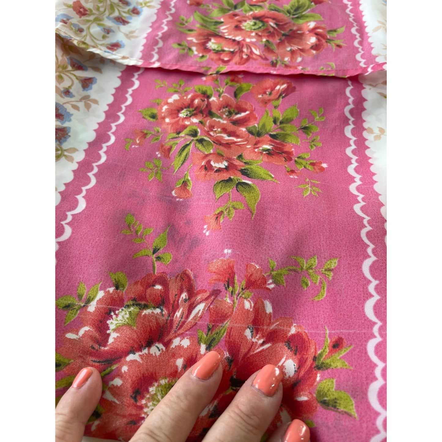 Vintage 60s sheer pink floral curtain, single panel