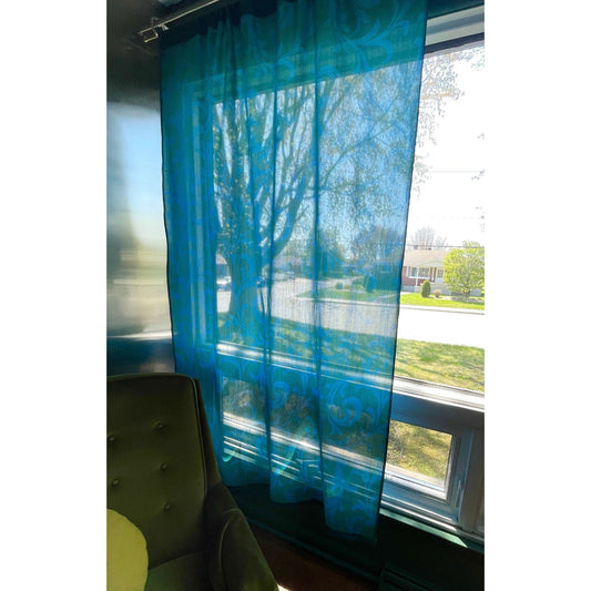 Vintage 60s blue and green jewel tones drape, single panel
