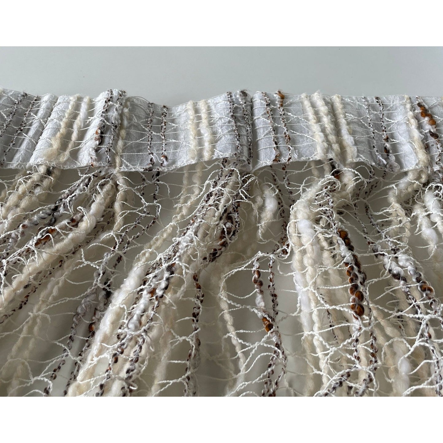 Vintage 70s net woven pleated beige and brown curtains