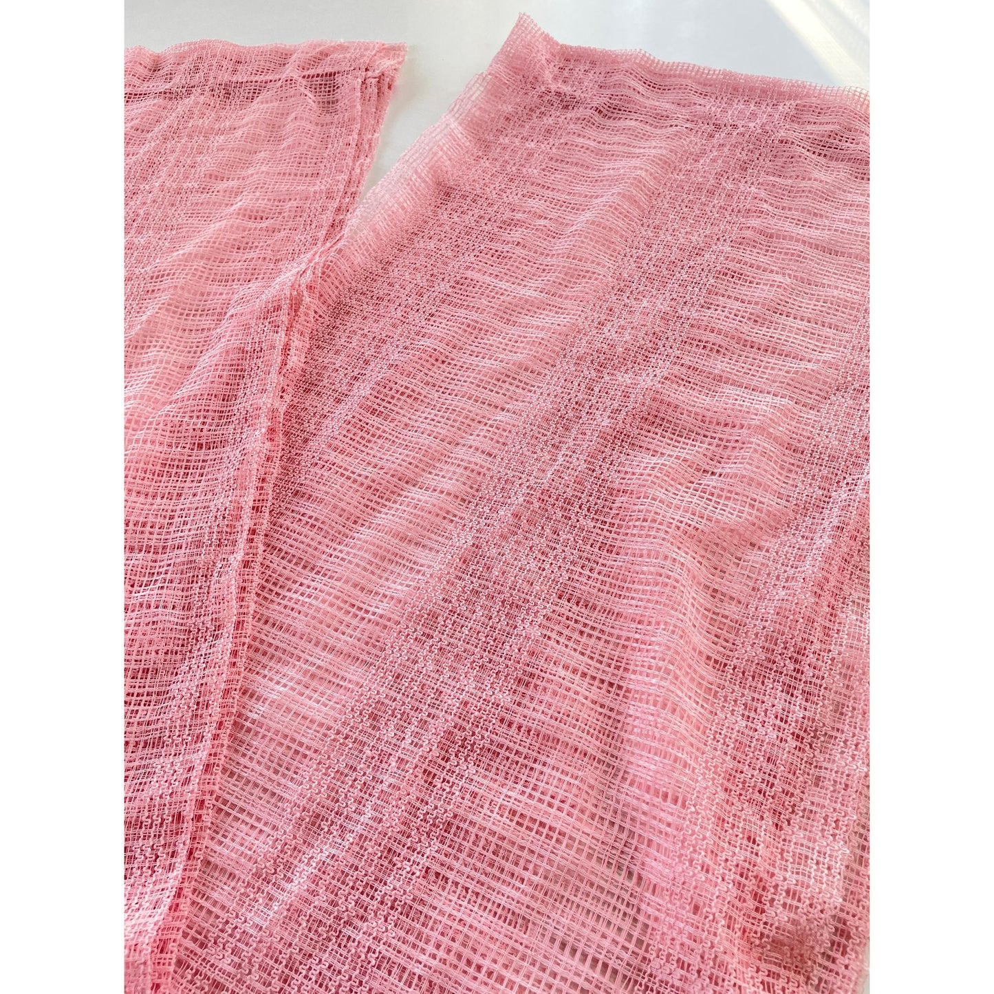 Vintage 80s curtain, blush pink mesh