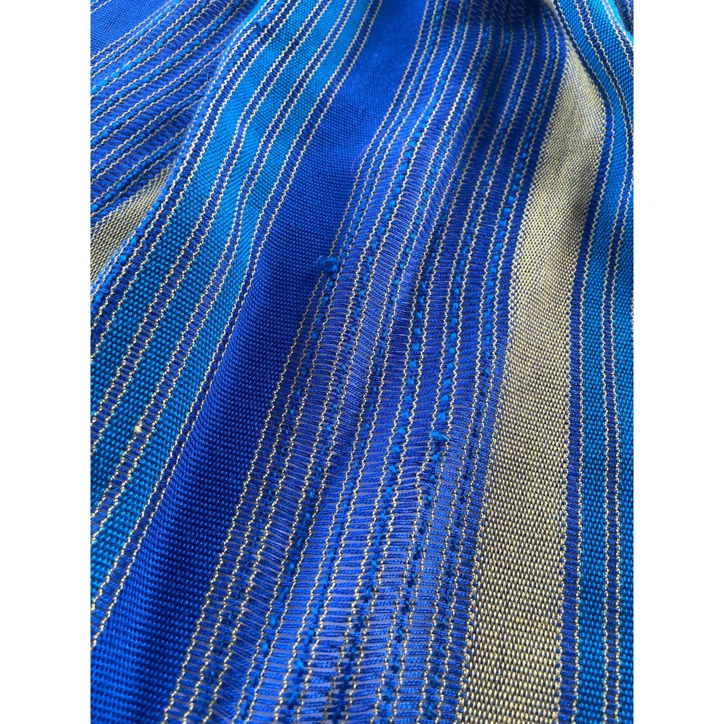 Vintage 70s pleated curtains, blue stripes, pair
