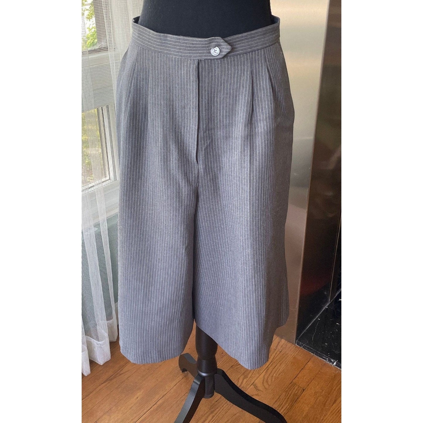Vintage 80s culottes, grey pinstripe pant skirt