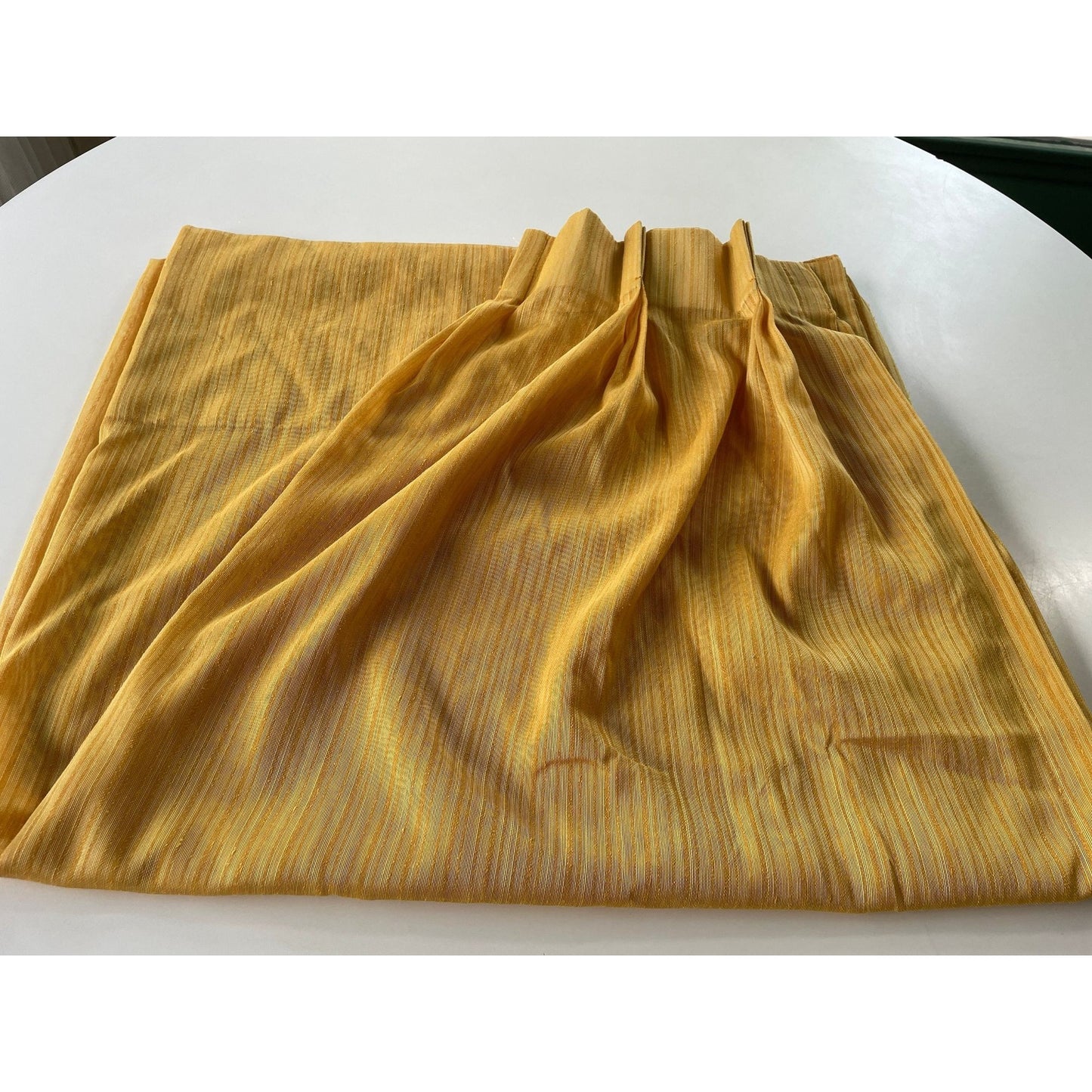 Vintage 70s pleated curtain, yellow sheer panel
