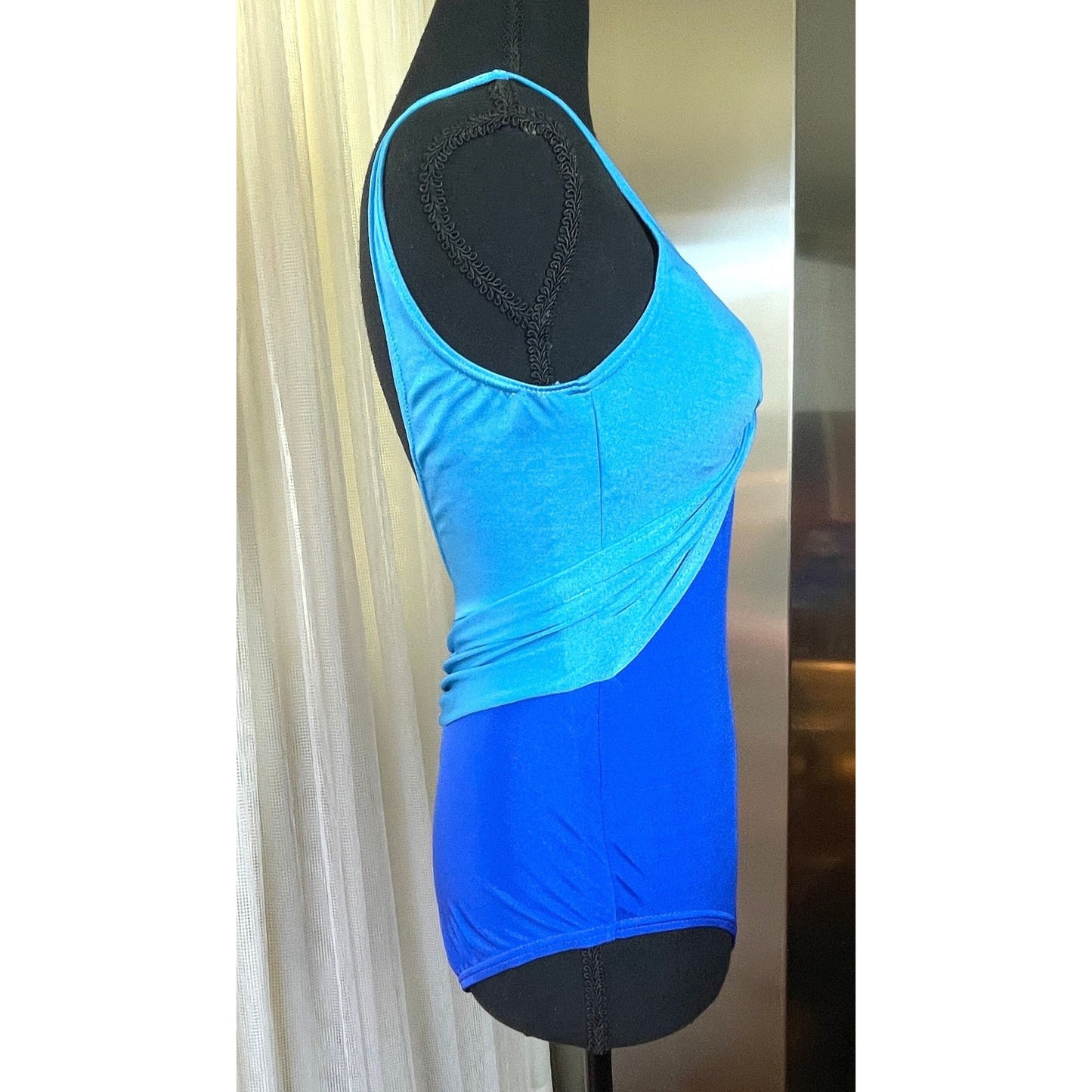 Vintage 70s bathing suit, one piece blue swimsuit, Sea Queen