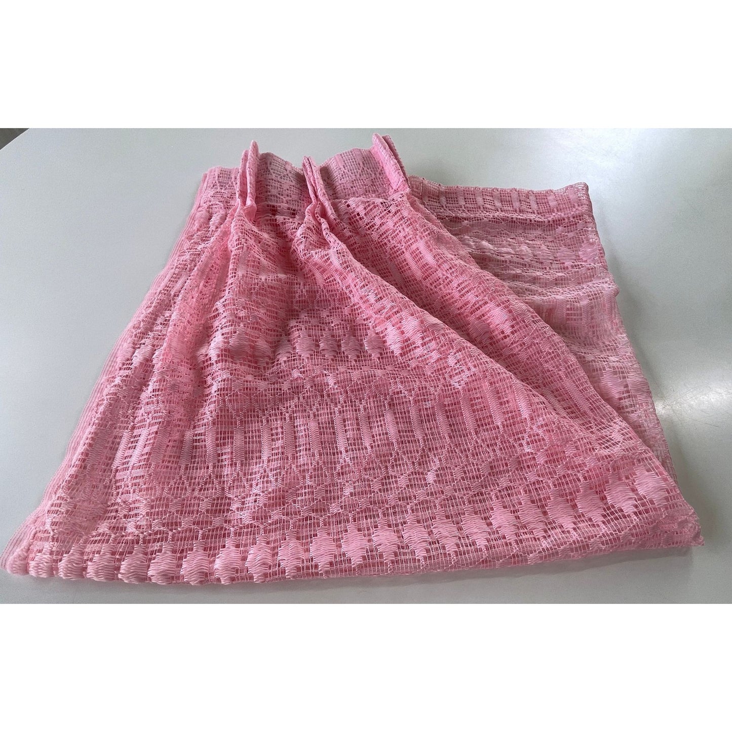 Vintage 60s pleated curtain, pink mesh