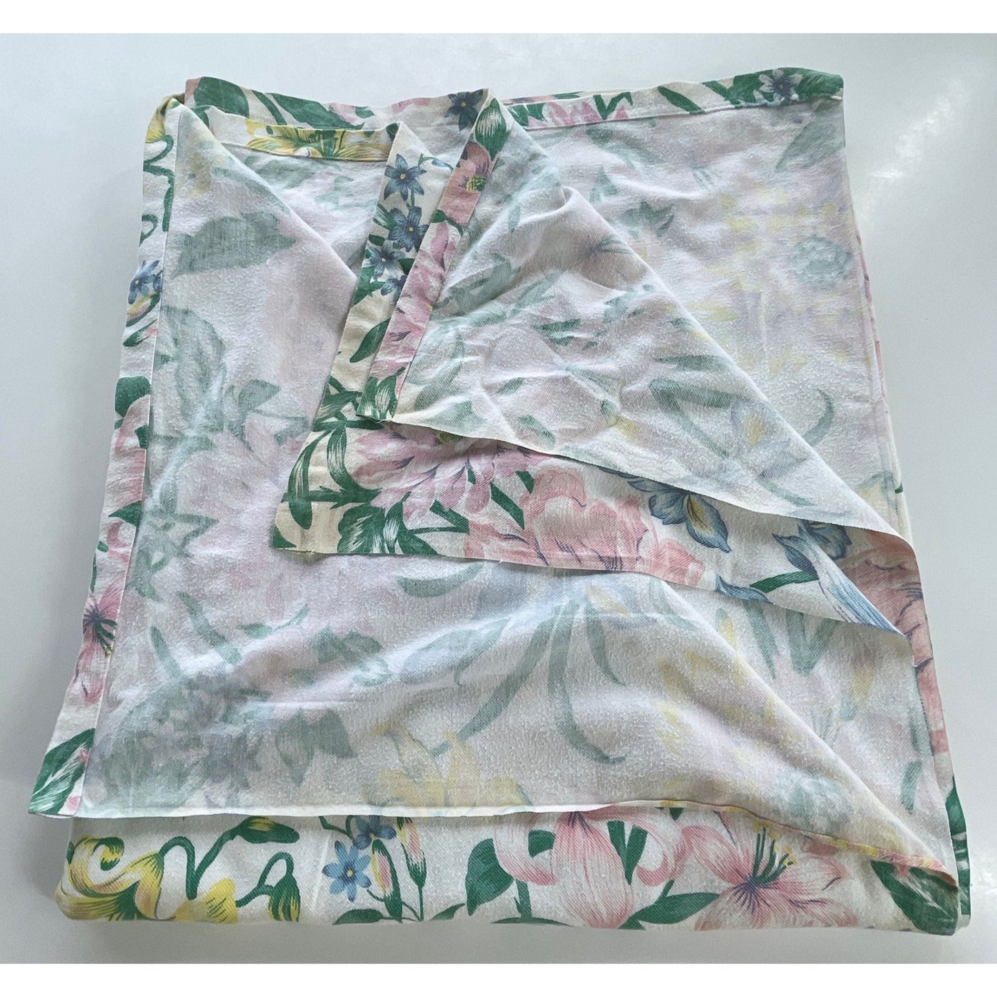 Vintage 80s flat sheet, flannel, large floral print, double/full size bed