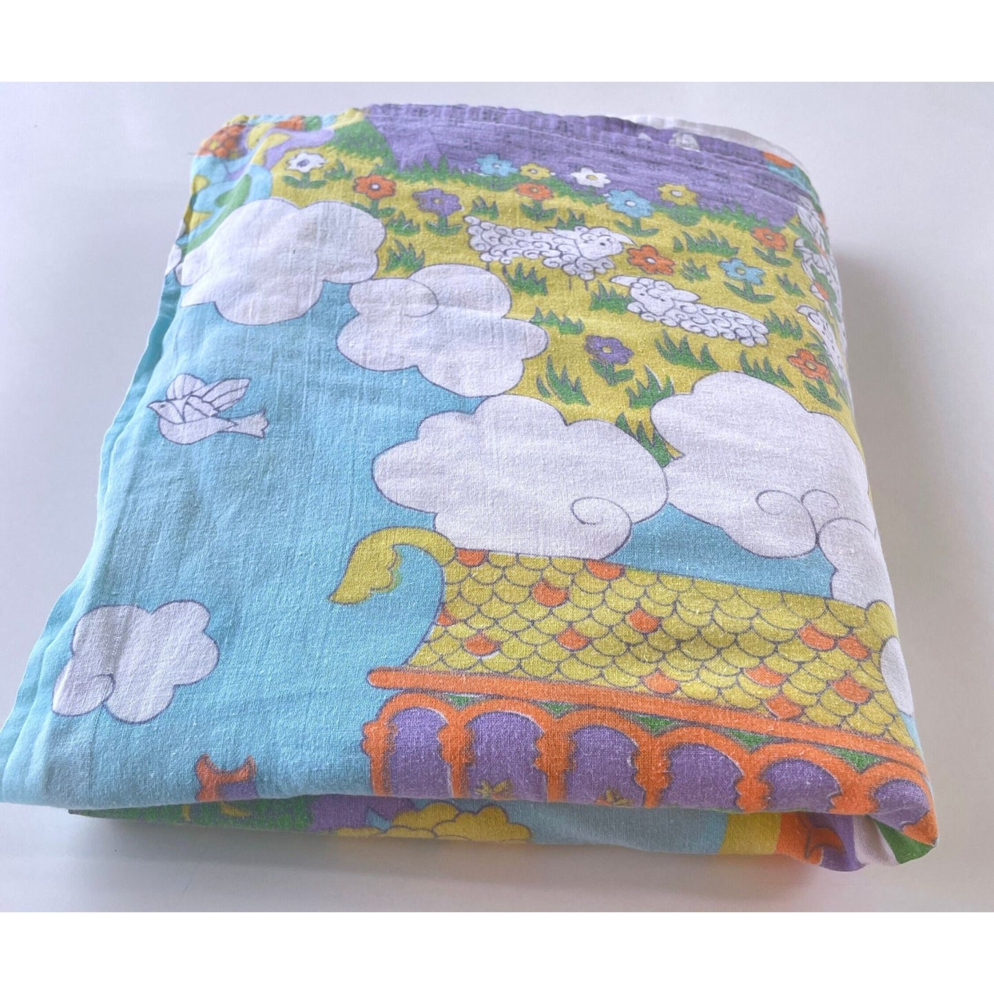 Vintage 70s flat sheet, Sears' Noah's Ark, twin size