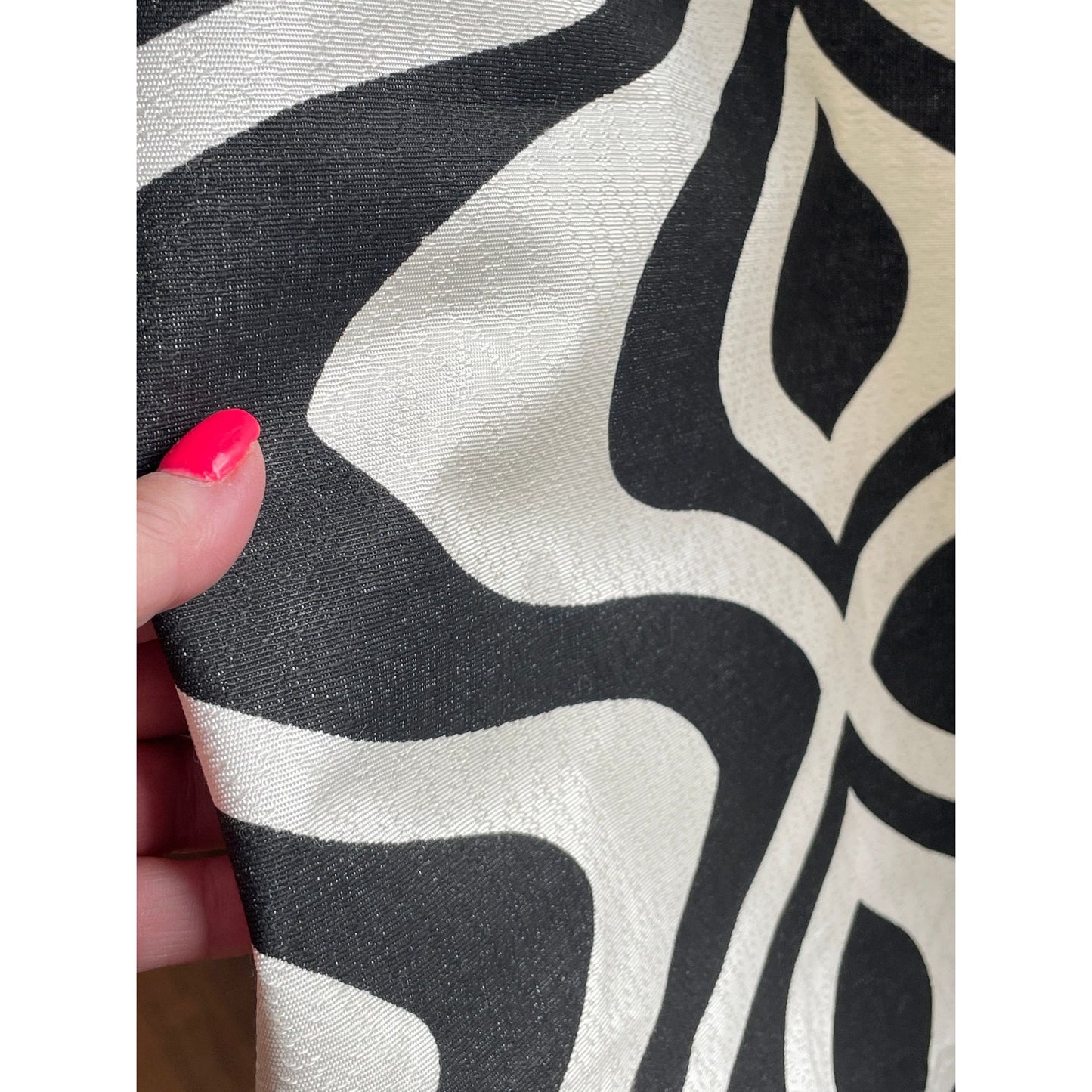 Vintage 50s pleated fiberglass curtains, Op Art black and white