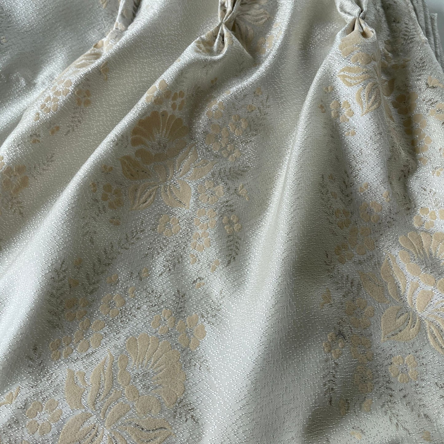 Vintage 60s pleated curtain, flocked flower drape, single panel,
