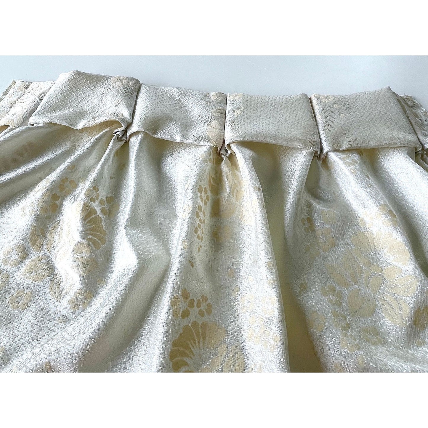 Vintage 60s pleated curtain, flocked flower drape, single panel,