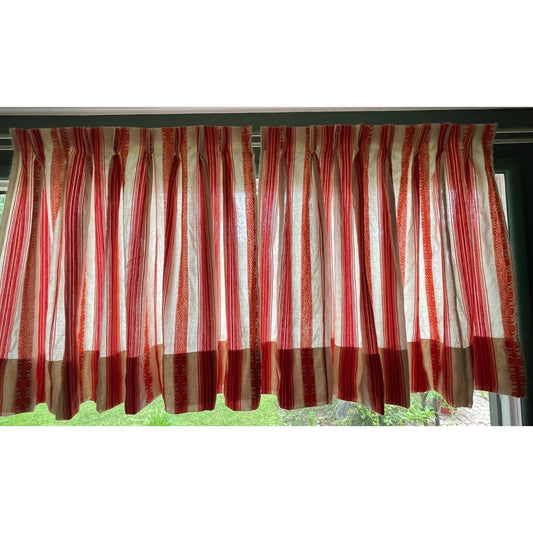 Vintage 70s pleated curtain, red, orange vertical stripes