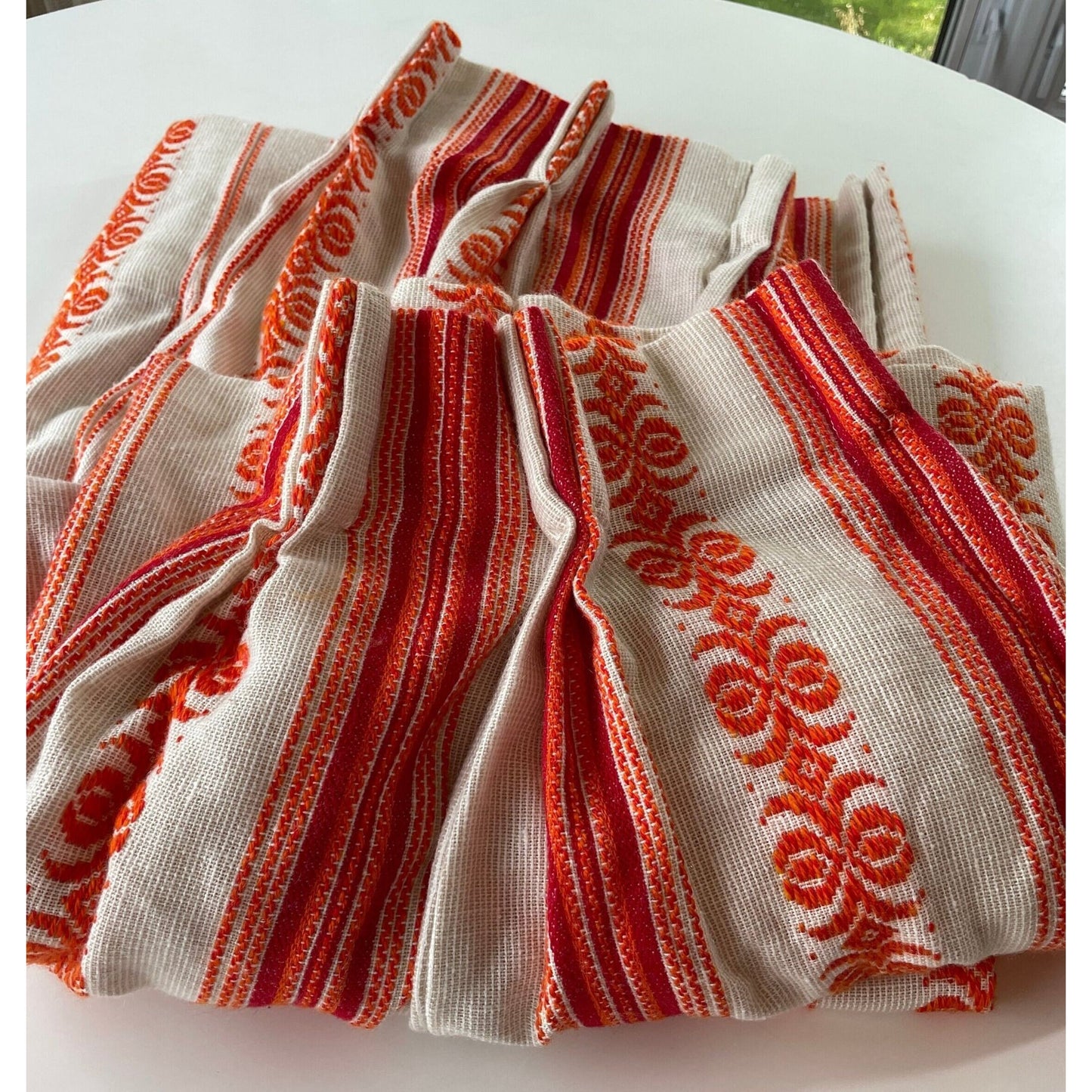 Vintage 70s pleated curtain, red, orange vertical stripes