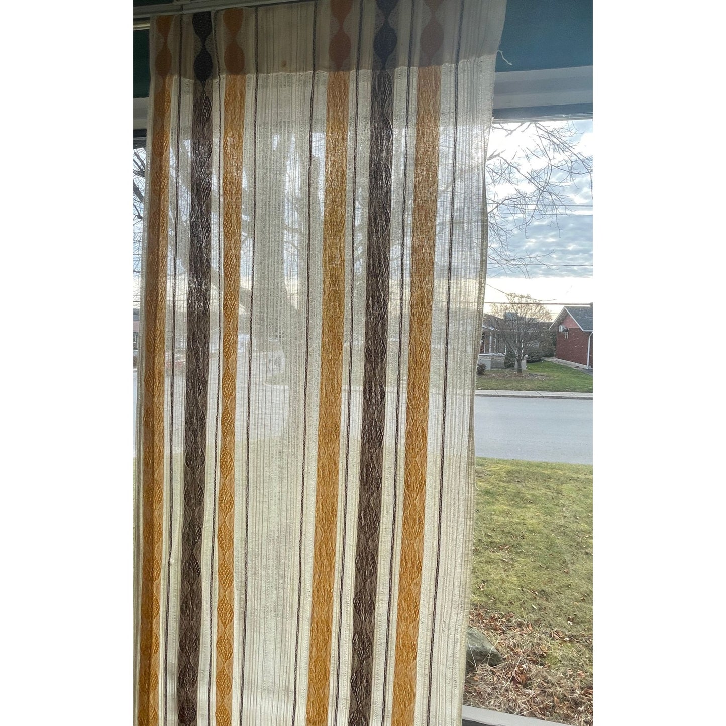 Vintage 70s net woven brown pleated curtain