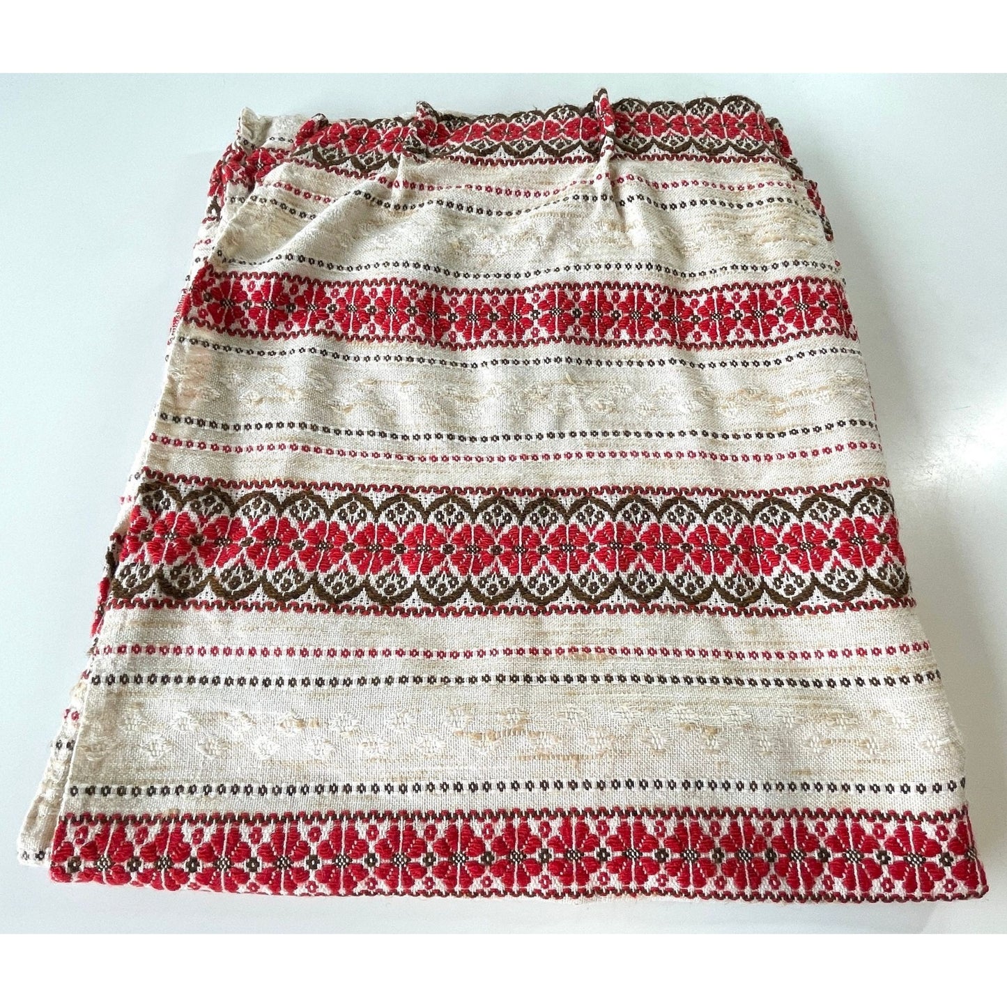 Vintage 70s pleated curtain panel, single panel, red brown stripes