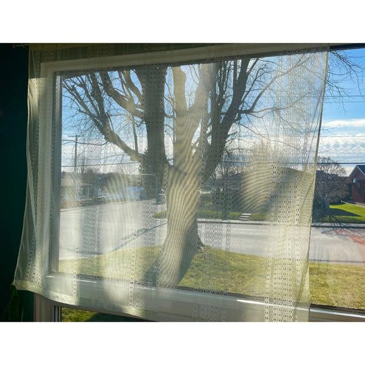 Vintage 70s curtain, soft mint sheer mesh panel