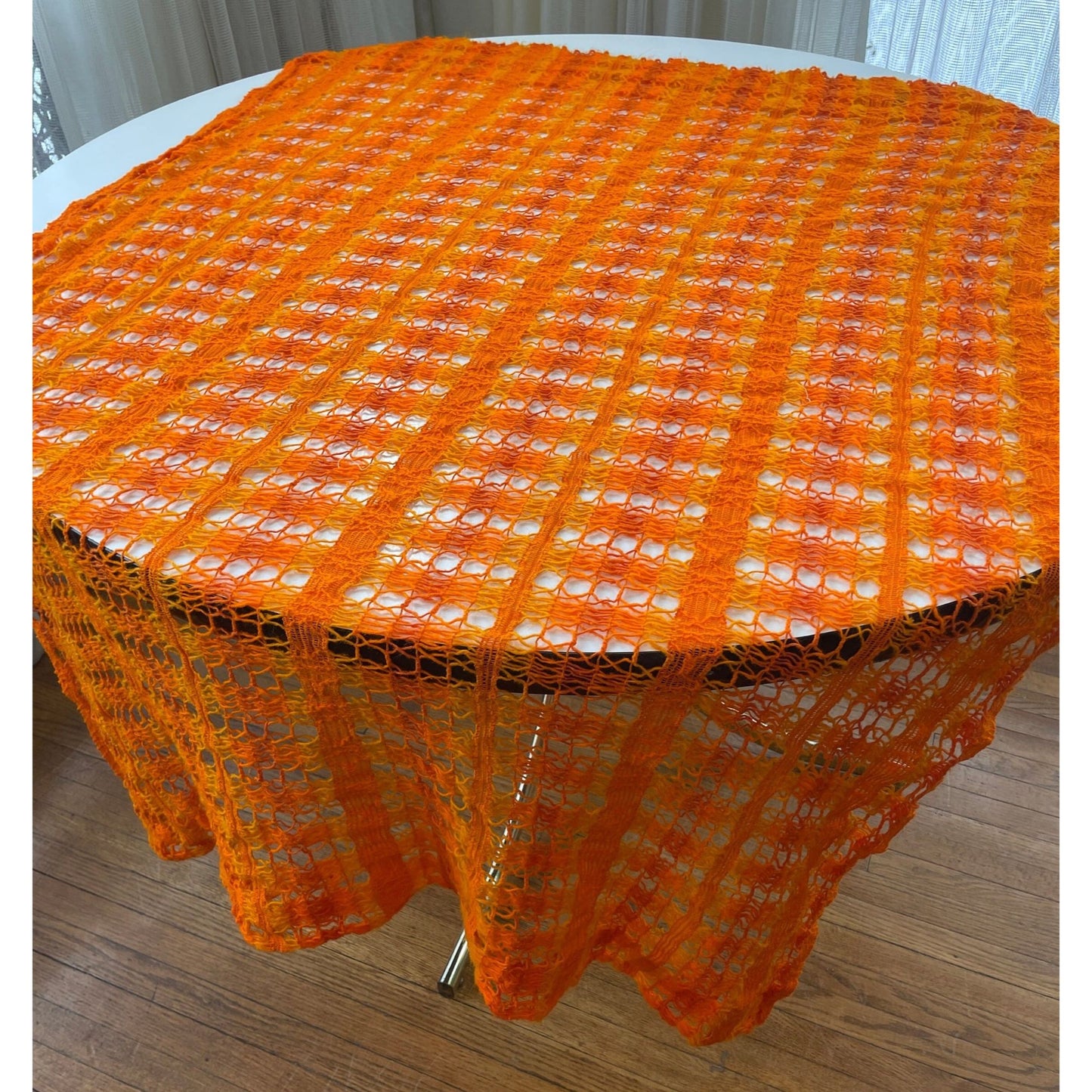 Vintage 70s net woven orange curtains