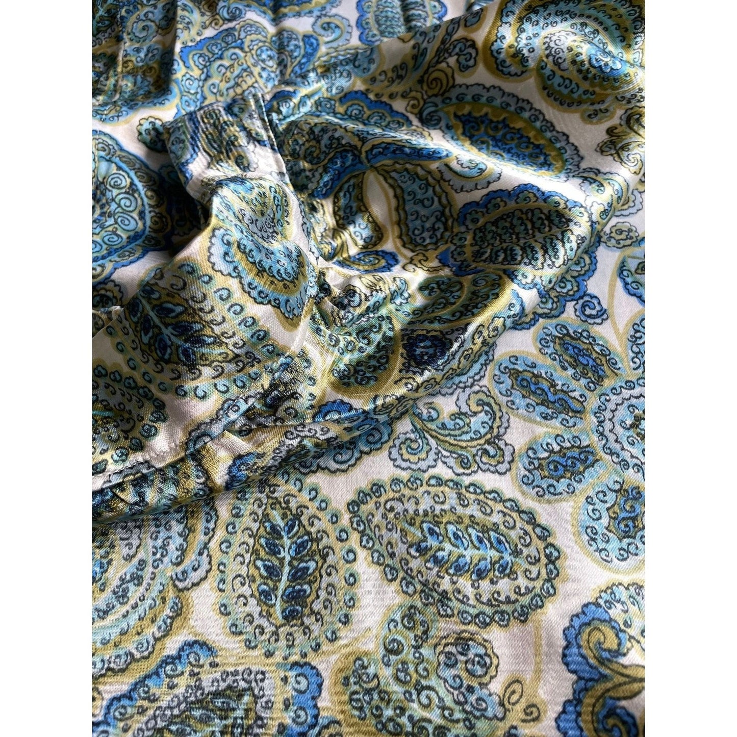 Vintage 70s paisley satin skirt, cotton lined, ankle length