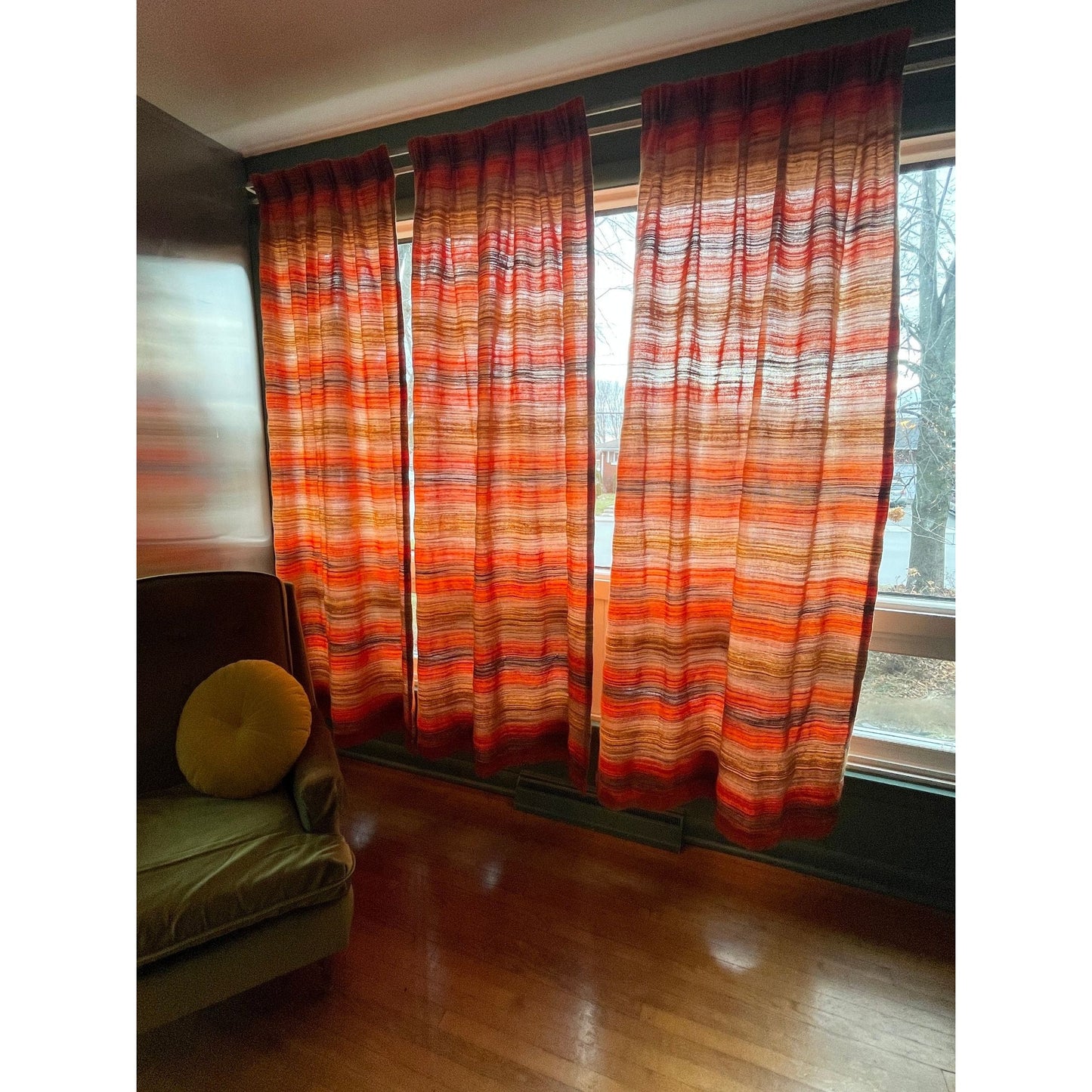 Vintage 70s pleated orange mesh curtain