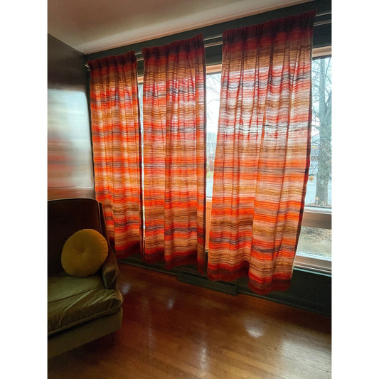 Vintage 70s pleated orange mesh curtain