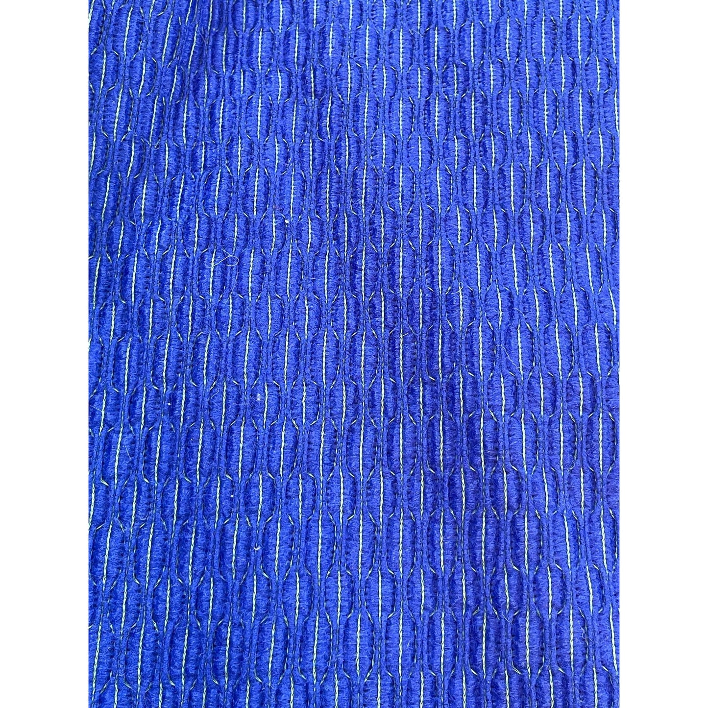 Vintage 70s pleated  curtain, indigo with white pompoms swag valance