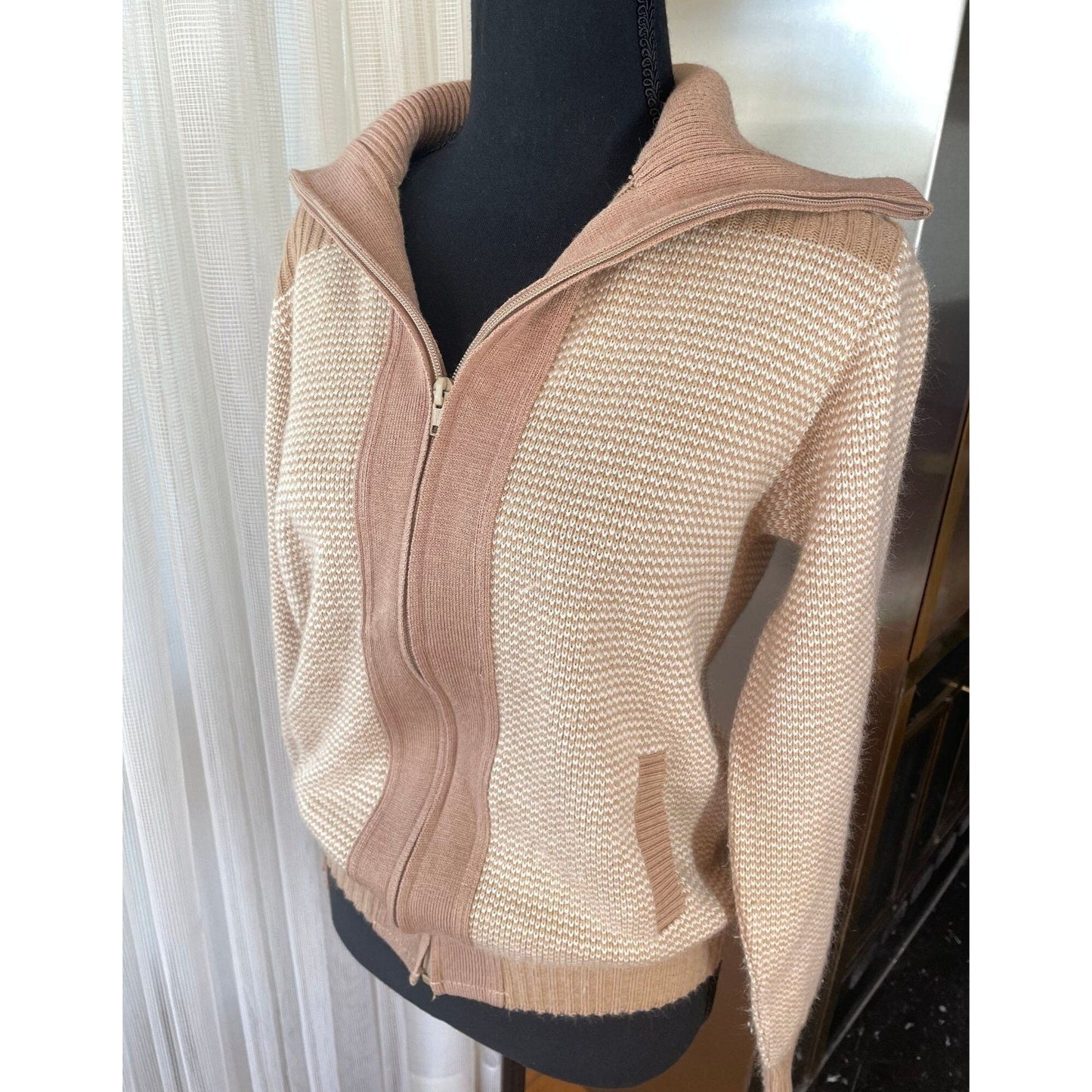 Vintage 80s knitted zipped jacket, unisex cardigan, Sears