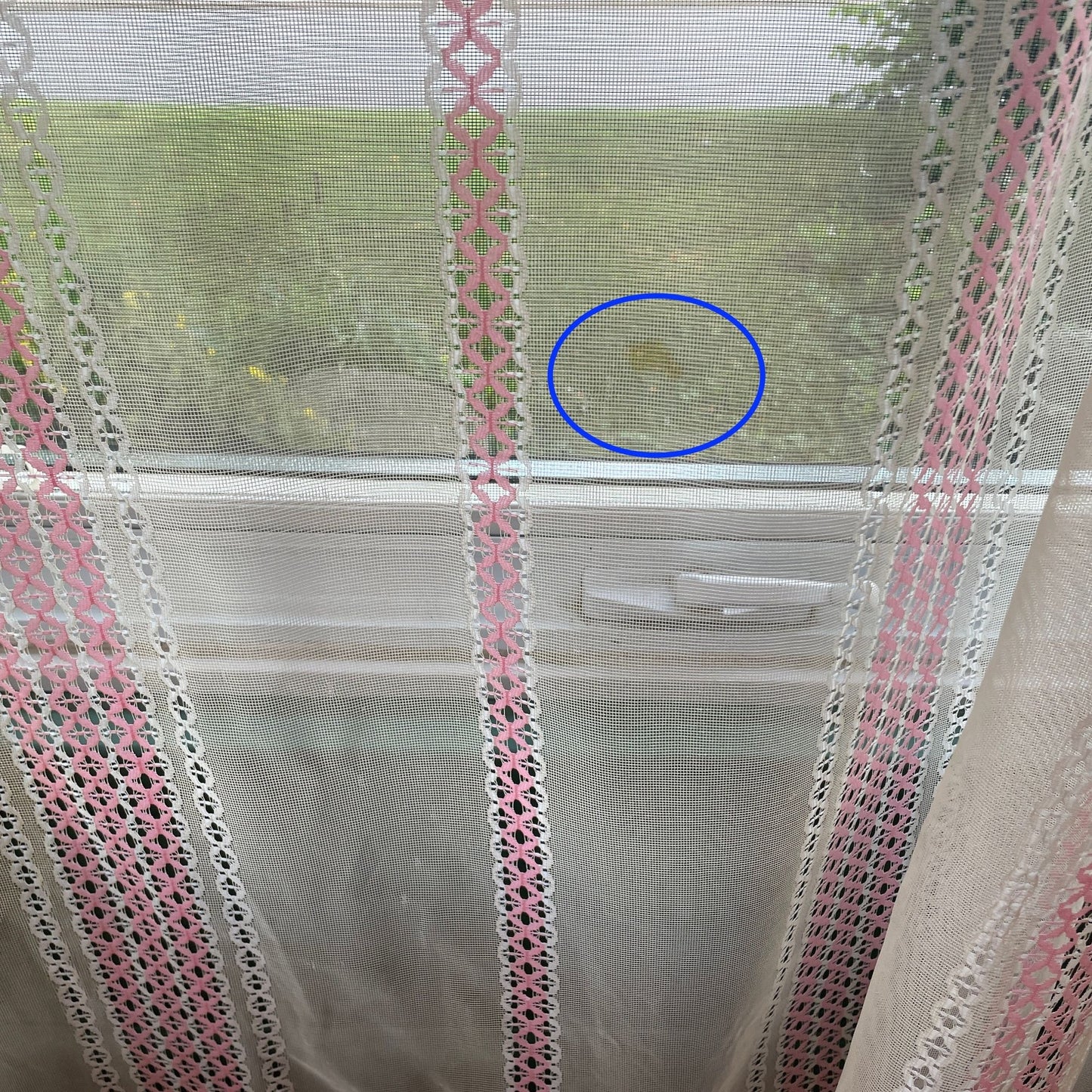Vintage 80s curtain, pink stripes sheer panel