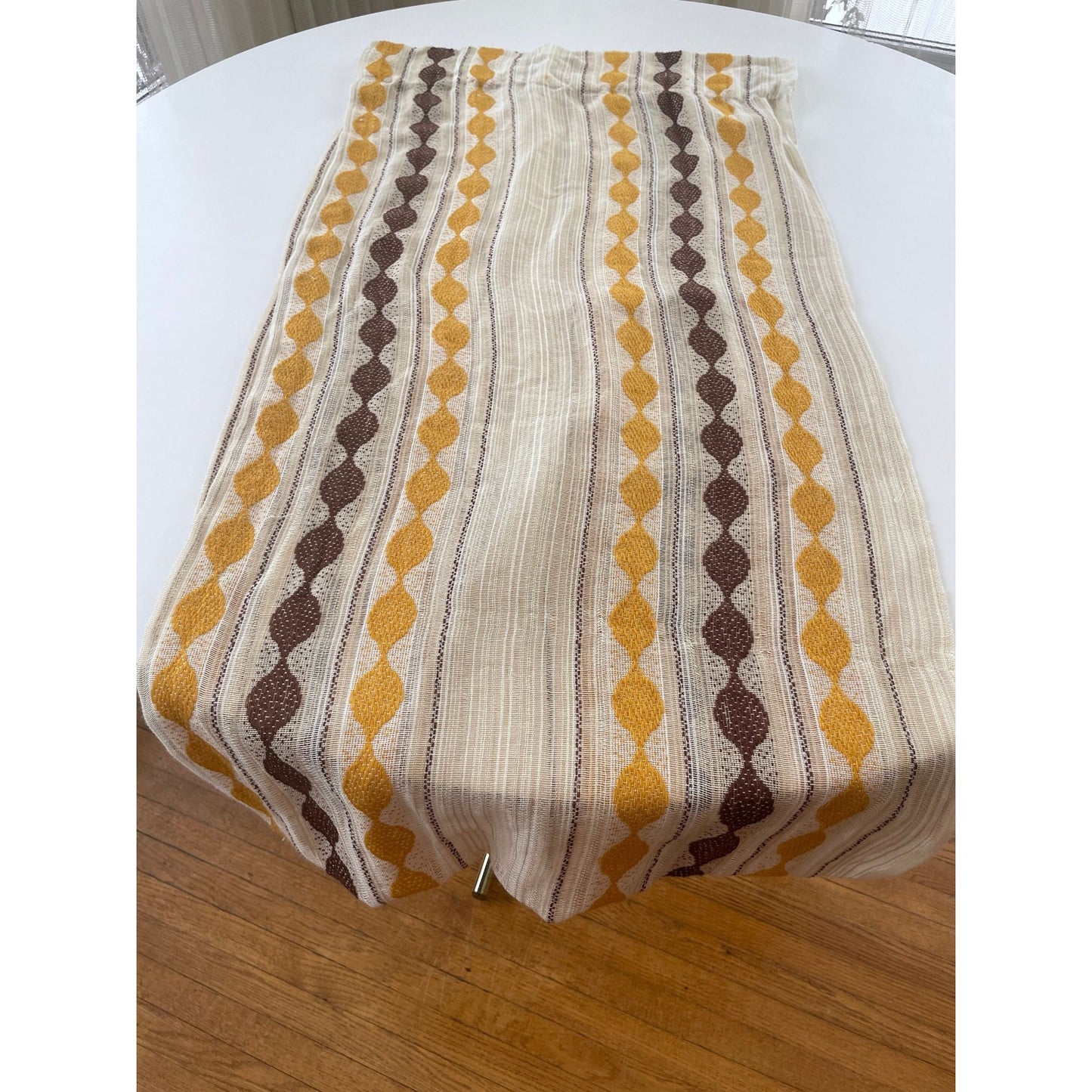 Vintage 70s net woven brown pleated curtain