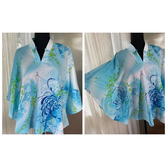 Vintage 80s beach coverup, sleeveless blue floral, Tiare Hawaii