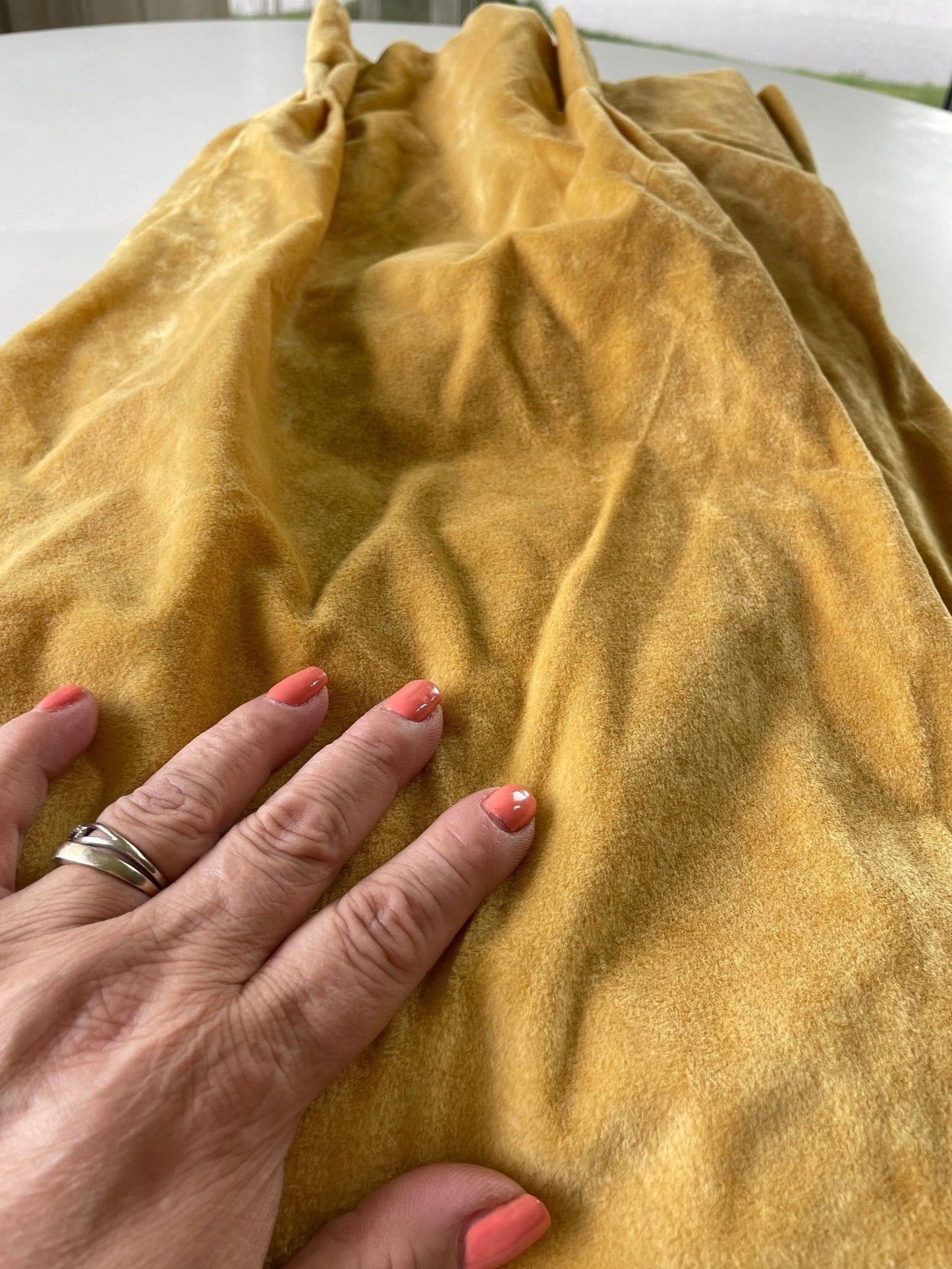 Vintage 70s yellow velvet pleated curtains