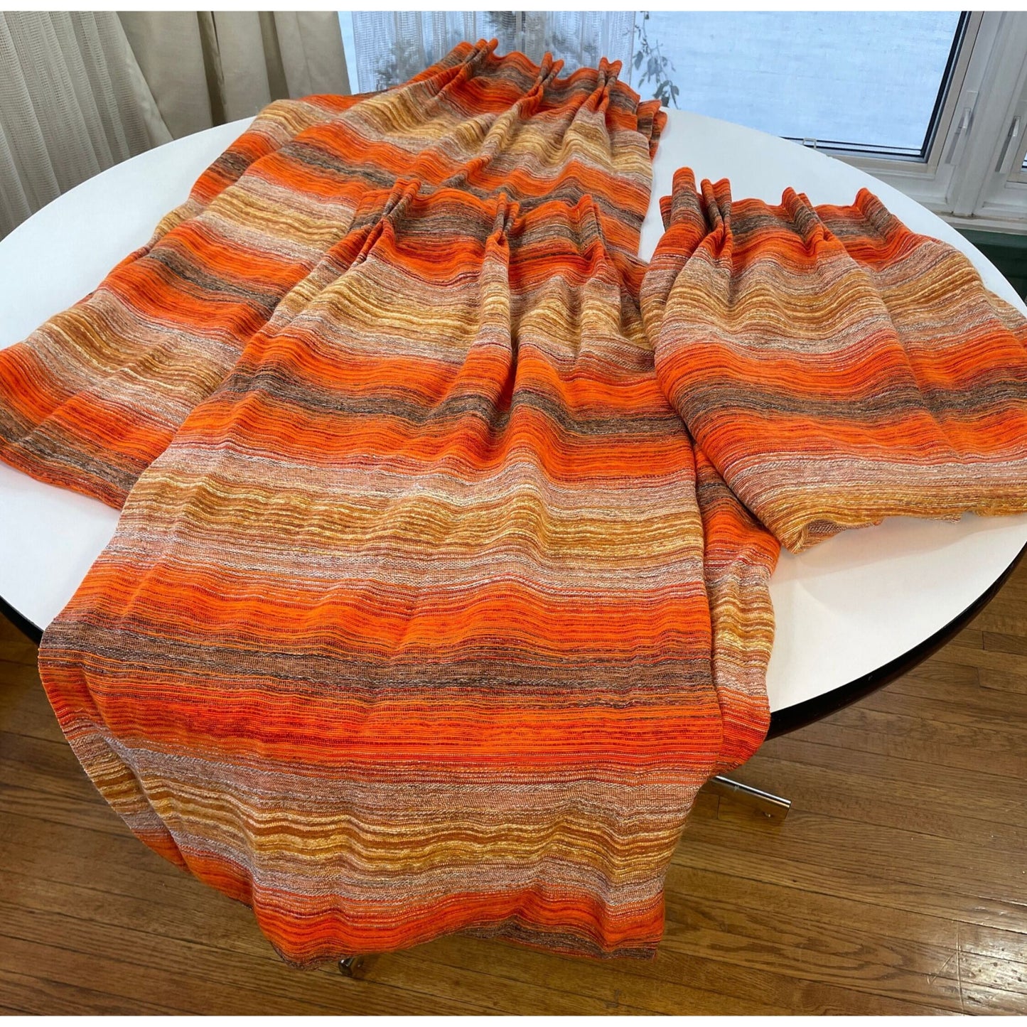 Vintage 70s pleated orange mesh curtain