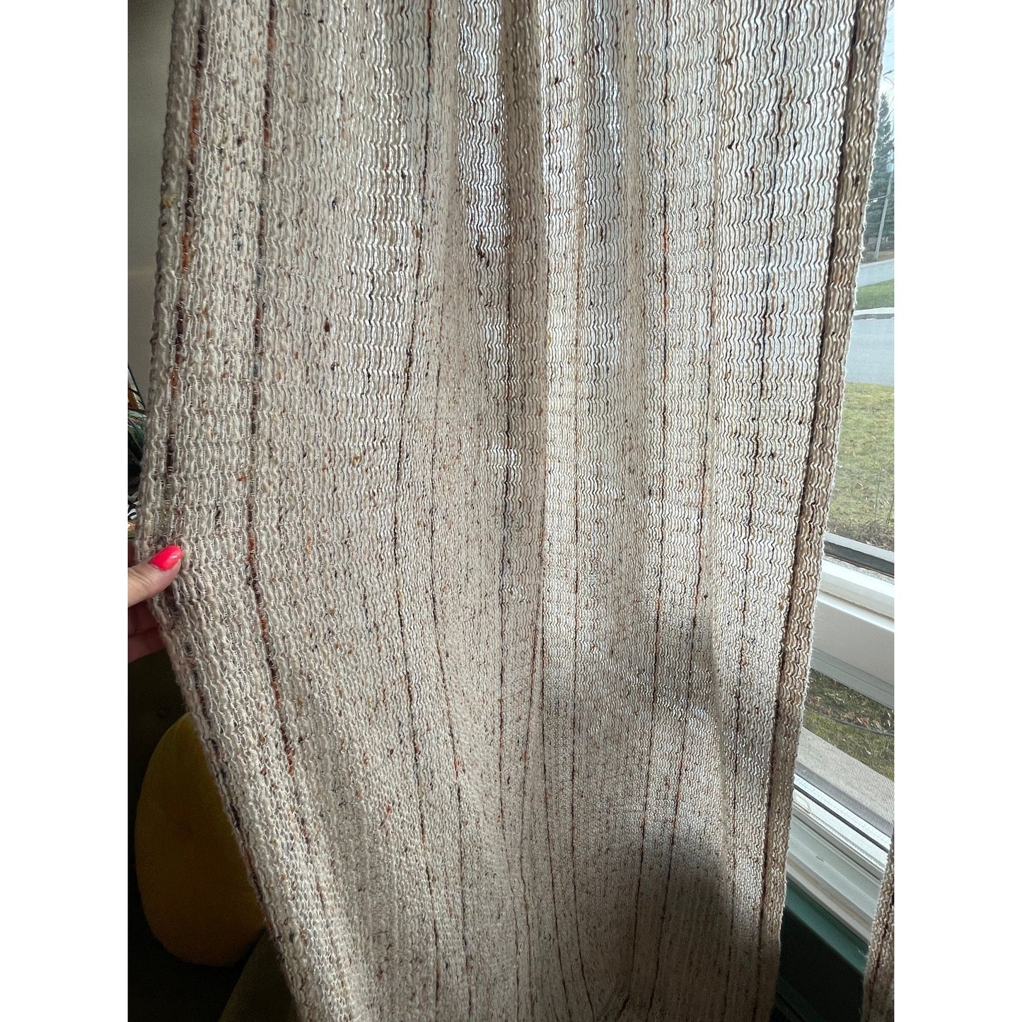 Vintage 70s pleated curtain, ecru, tan, oversized panel