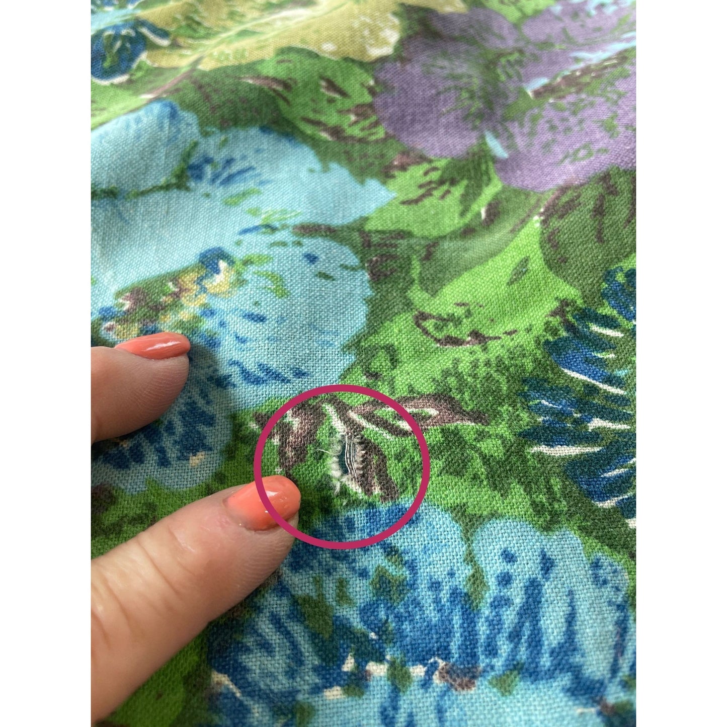 Vintage 60s  green blue purple floral curtain panel