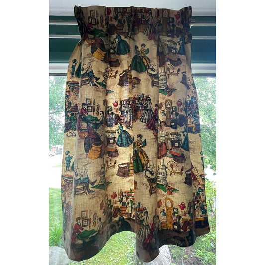 Vintage 60s pleated curtain, old general store country pattern