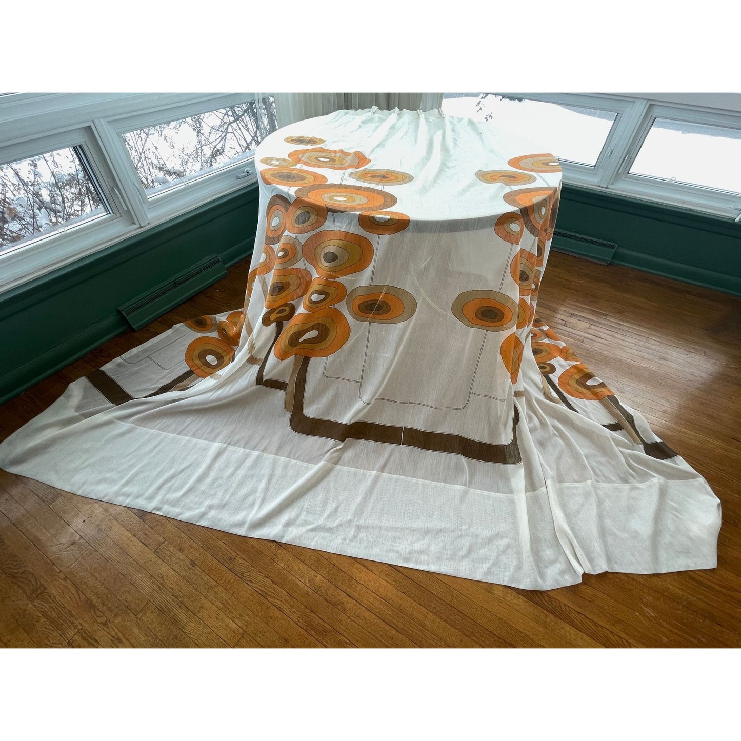 Vintage 60s pleated geographic orange curtain