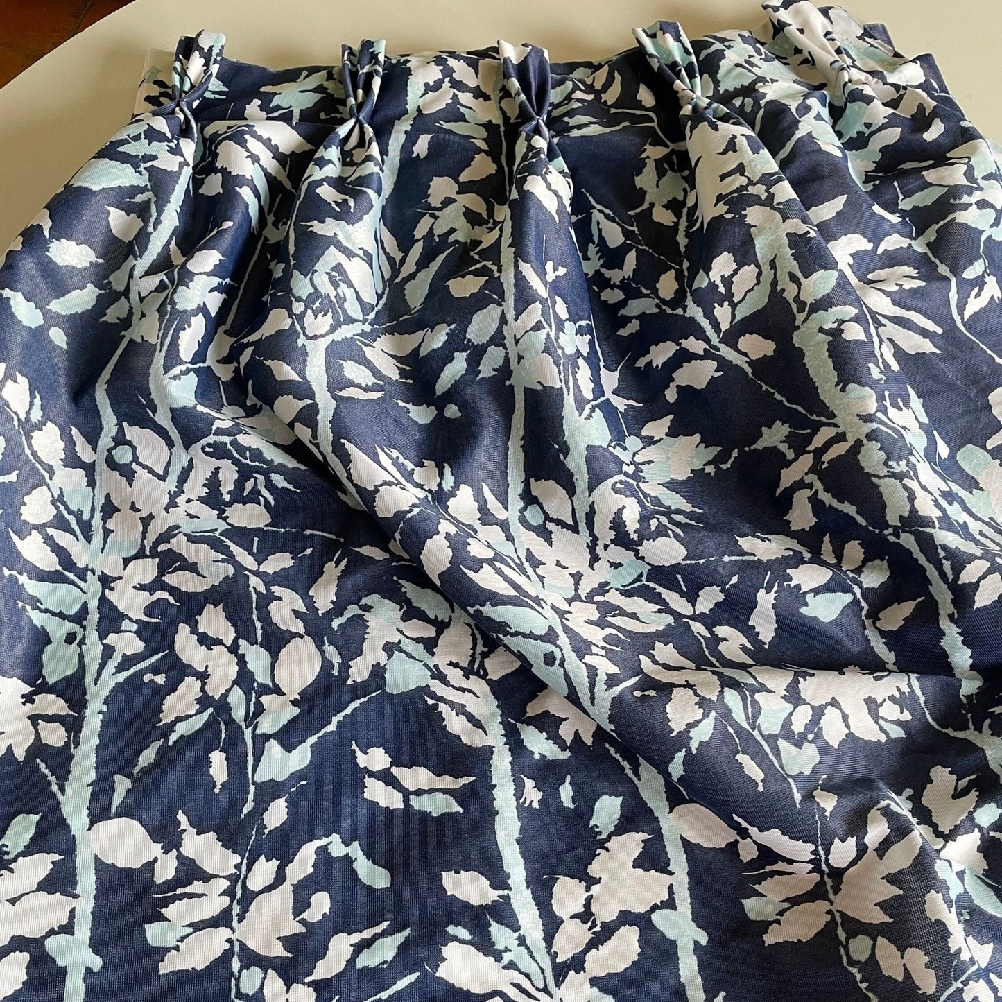Vintage 60s pleated curtain, large blue flowers