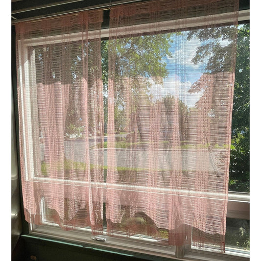 Vintage 80s curtain, blush pink mesh