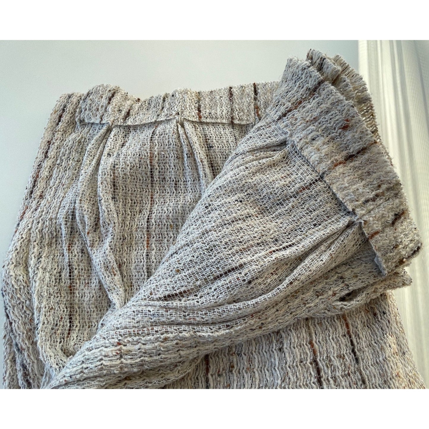 Vintage 70s pleated curtain, ecru, tan, oversized panel