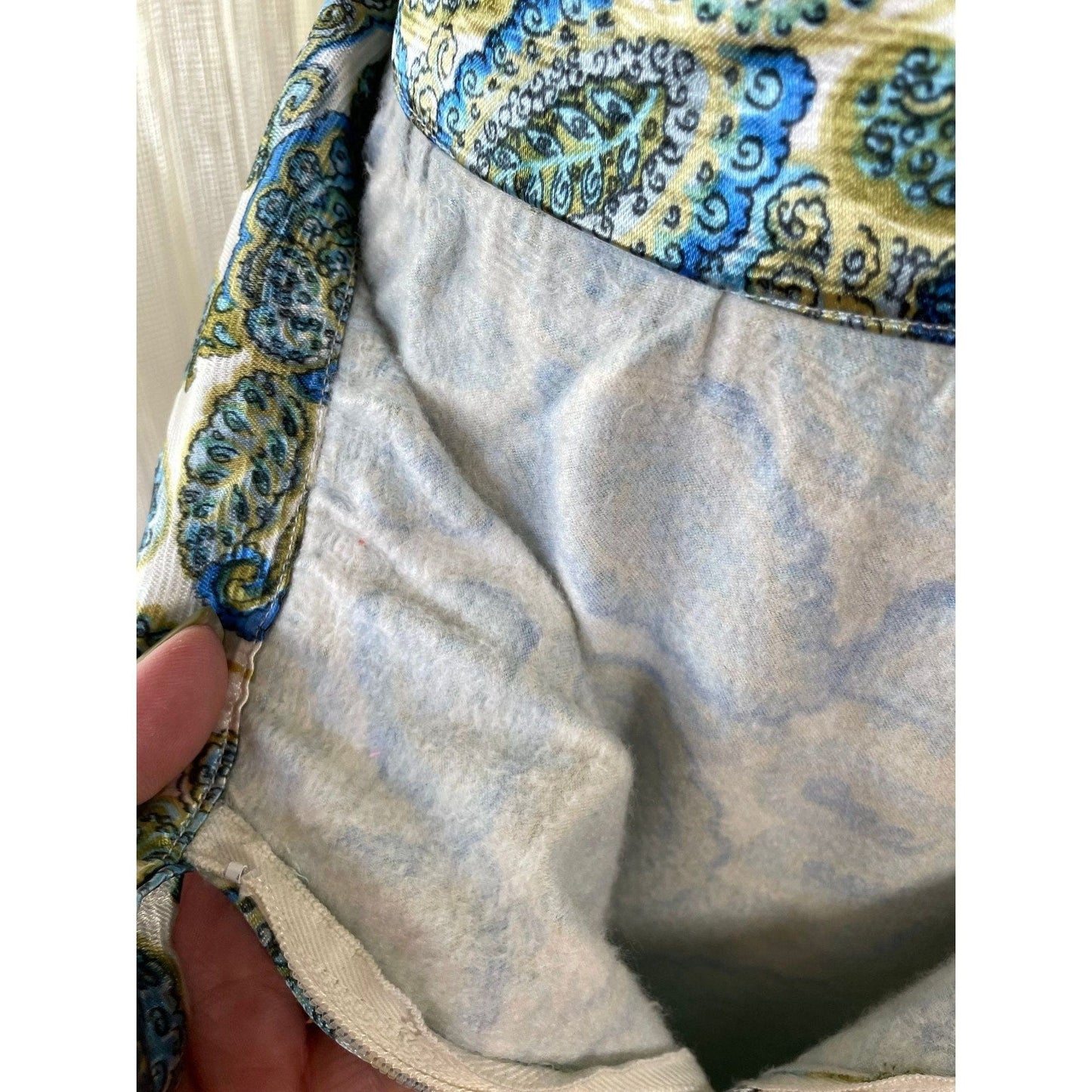 Vintage 70s paisley satin skirt, cotton lined, ankle length