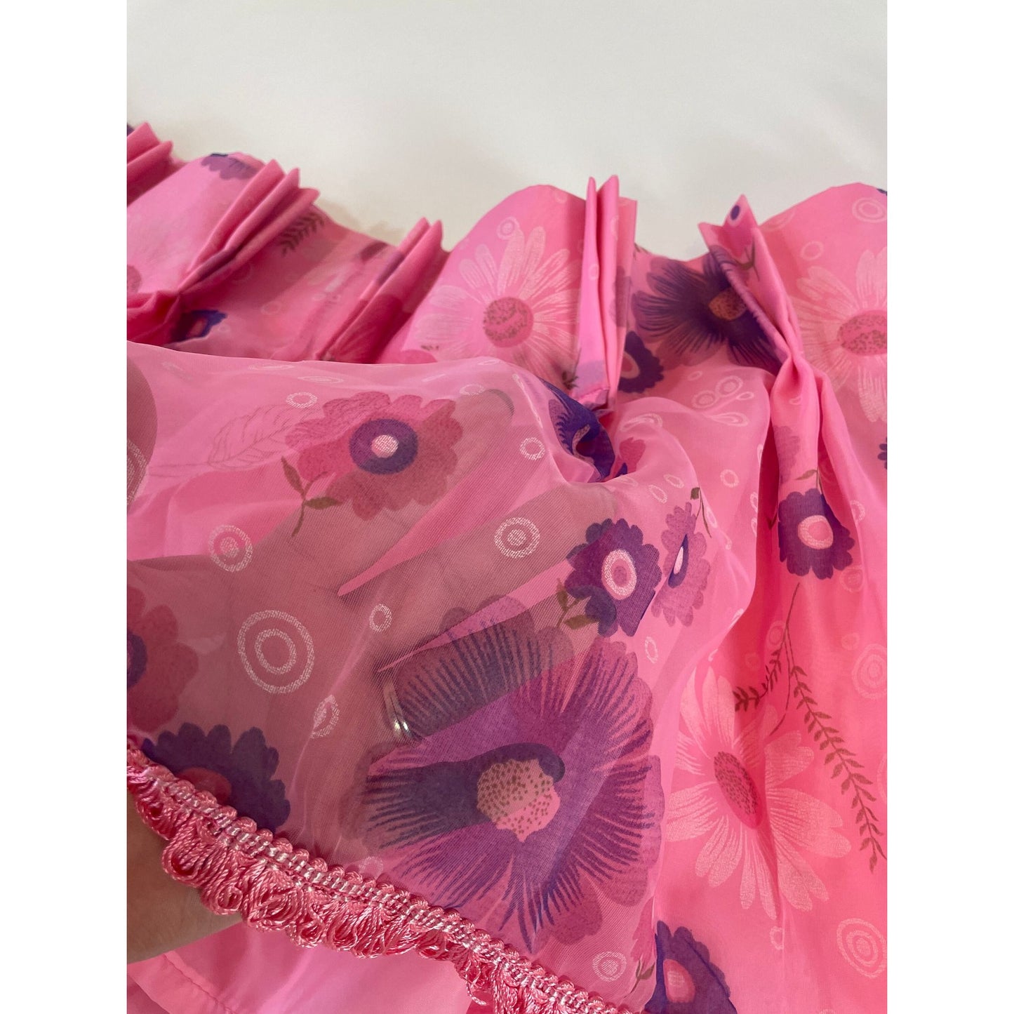 Vintage 70s pleated valance, pink and purple floral